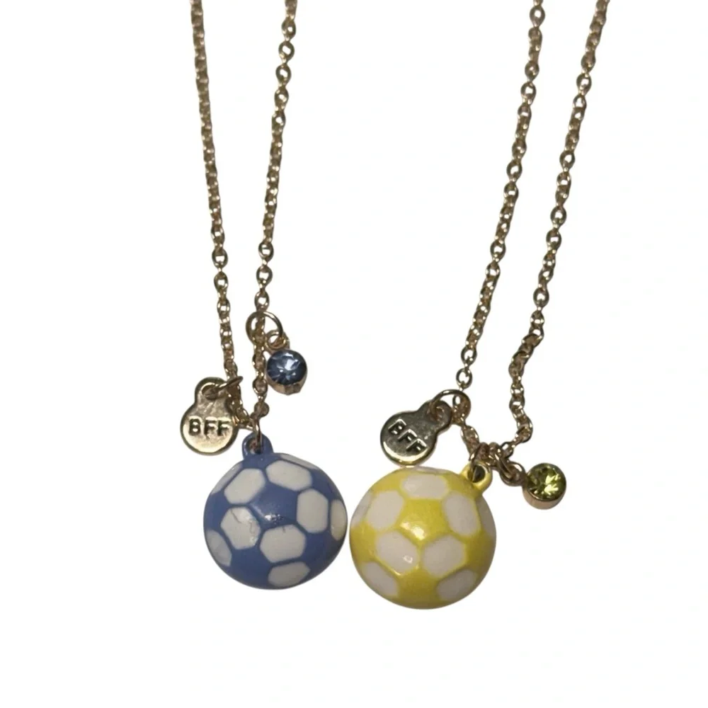 Claire's Blue and Yellow Soccer Ball BFF Necklace Set